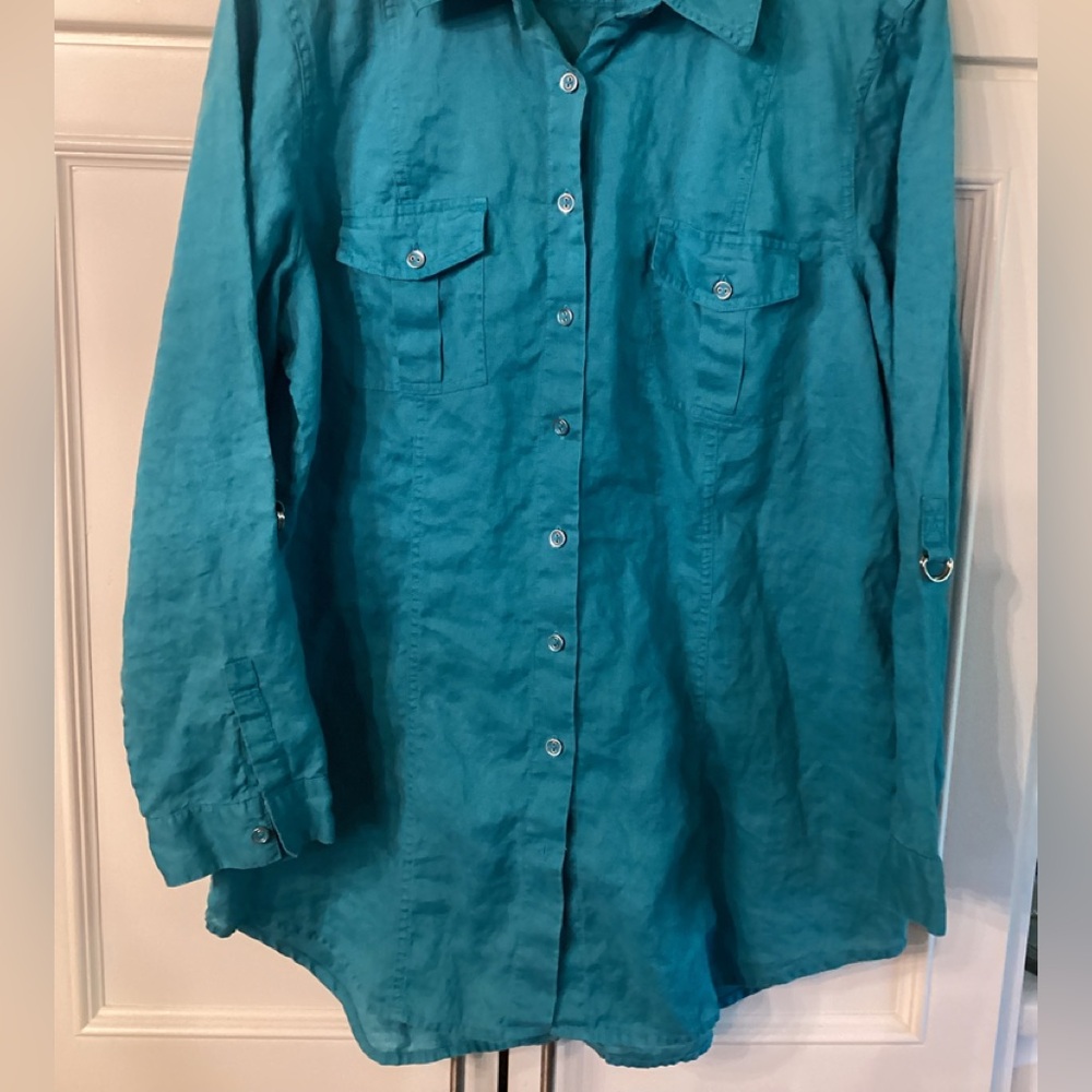 Chico’s designs button up blue Size 2 blouse top Teal